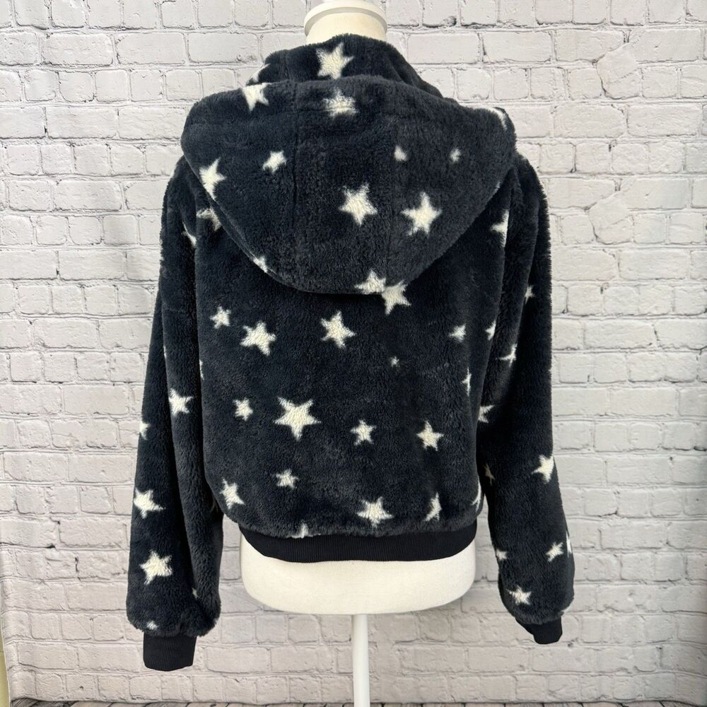 Z Supply London Star Bomber Jacket Faux Fur Hooded Zip Up Womens S Navy White - Picture 6 of 13